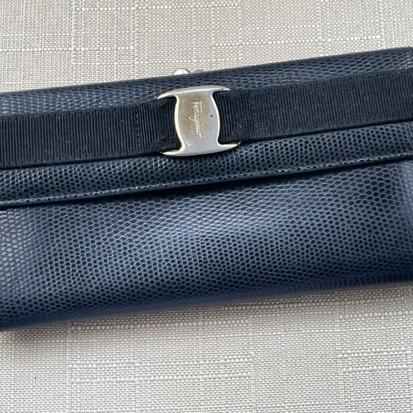 Salvatore Ferragamo Women Long Wallet Crocodile Leather Trifold Kisslock Italy - Picture 2 of 12